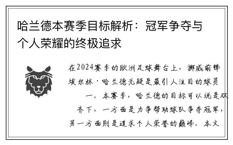 哈兰德本赛季目标解析：冠军争夺与个人荣耀的终极追求